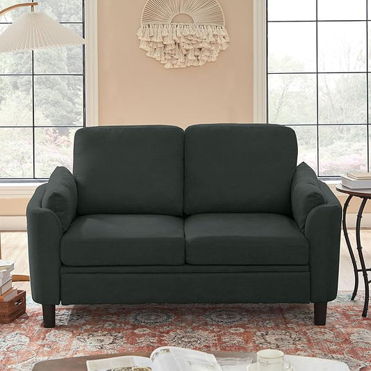 59 Small Loveseat Sofa Mid Century Modern Linen Love Seat with Back Cushions 2-Seater Couch Sofa for Lving Room Bedroom and Small Space Black