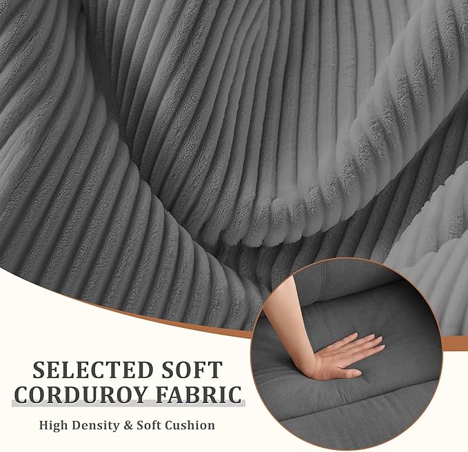 Recliner Chair Manual Recliner for Adults with Side Pocket Small Recliners for Small Spaces Adjustable Comfy Overstuffed Corduroy Reclining Chairs for Living Room Reading Bedroom Grey