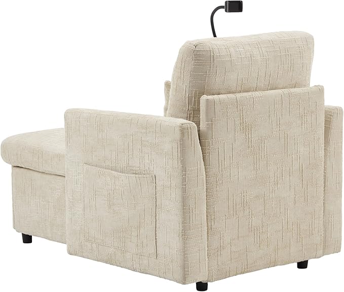 Oversized Multifunctional Recliner Chair with Phone Holder Chenille Ergonomic Lazy Boy Recliner Chair with Storage Backrest Swivel Rocking Chair for Living Room (Beige)