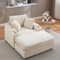 42.12” Oversized Accent Chair with Ottoman &amp Armrest Storage Modern Corduroy Reading Chair with Cup Holder &amp Pillow Comfy Upholstered Deep Seat Armchair for Living Room Bedroom(Beige)