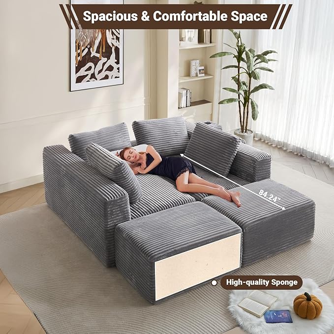 150 Modular Sectional Sofa with 2 Ottoman 5-Piece Cloud Sectional Couch with Console Storage USB Bluetooth Speaker &amp Cup Holder U Shaped Boneless Couches for Living Room Furniture Light Gre