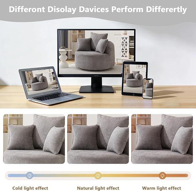360°Swivel Accent Barrel Chair - 38.6W Boneless Oversized Upholstered with 3 Removable Pillows High-Resilience Sponge &amp Tuck Stitch Fabric Comfy Round Sofa Chair for Living Room Bedroom Apartm