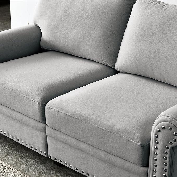 59'' Linen Fabric Loveseat CouchLiving Room Furniture Sofa Loveseat Rivet Decoration Loveseat for Living Room Apply to Office and Home(Loveseat) Grey
