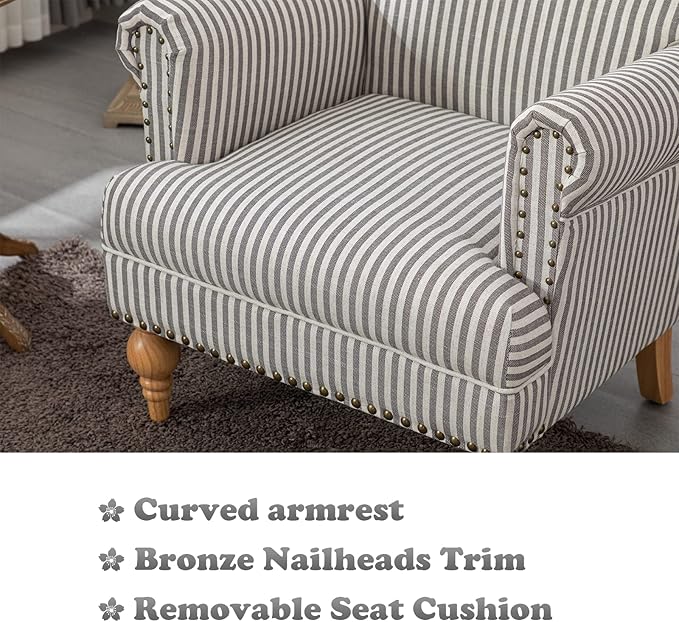 chairus Linen Accent Chair for Living Room Set of 2 Upholstered Mid Century Modern Single Sofa Chair with Solid Wood Legs Comfy Reading Armchair for Bedroom/Office Room/Recption/Lounge Black Stripe