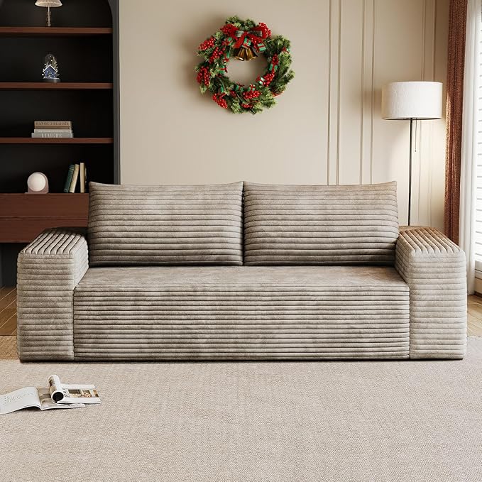 Cloud Loveseat Sofa Corduroy Boneless Couch with High Density Memory Foam Comfy Small Foam Couch in a Box No Assembly Modern Floor Compressed Sofa for Living RoomBedroomSmall Space(70.9WCamel)
