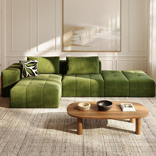 141 Cloud Sectional Couch for Living Room Oversize Boneless Modular Sectional Sofa with Deep Seat L Shaped Modern Cloud Sleeper Sofa Bed with Chaise Green