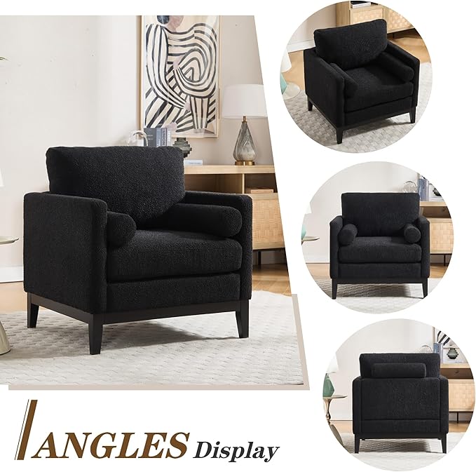 Mlmh &amp Kngwa 35.43 W Modern Accent Chair Set of 2 Upholstered Accent Chairs Single Sofa Chair with Wood Black Finish Legs Comfy Wingback Armchair for Living Room Bedroom Black