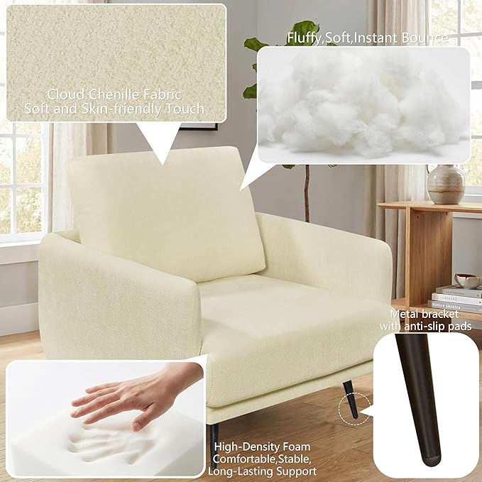 Oversized Accent Chair for Living Room Chairs Reading Arm Chair Comfy Modern Single Sofa Side Chairs with Metal Legs &amp Soft Cushion for Bedroom Waiting Room