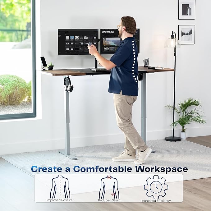 VIVO Electric 71 x 30 in Rustic Standing Desk Memory Height Adjustment 1B Series Holds 220 lbs Black and Vintage Brown Top Gray Frame DESK-KIT-1G7BN