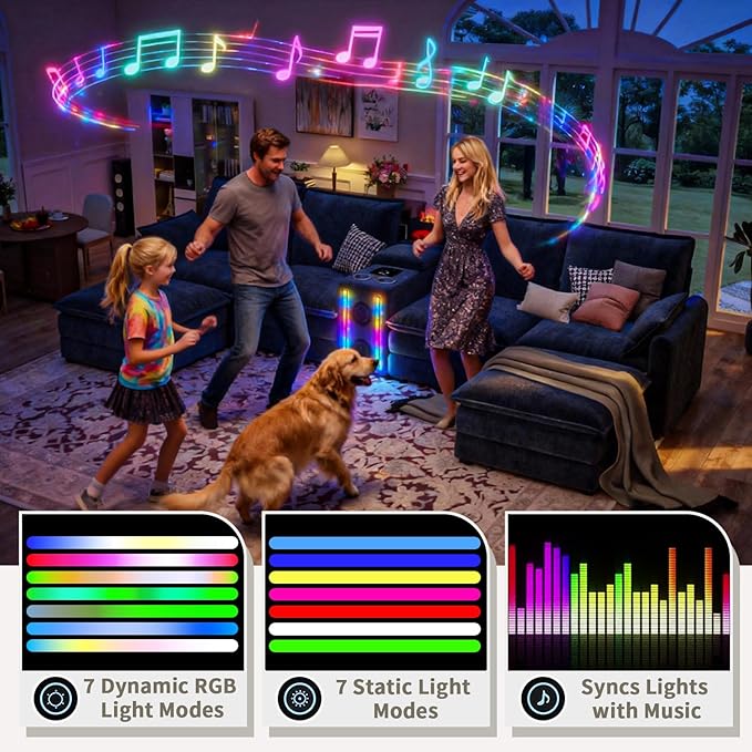 Modular Sectional Sofa 6 Seat U Shaped Couch Smart Module-Bluetooth Speaker/RGB Light/Humidifier/Charging Station Chenille Sectional Couches for Living Room with 2 Movable Ottomans (Dark Grey)