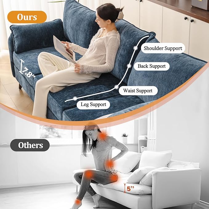 73'' Loveseat Sofa with All Seats Storage Modular Sectional Couch with Deep SeatOversized Comfy Couch with 7.8'' CushionLarge Sofa for Living RoomBedroomVeletBlue