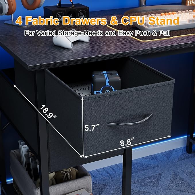 Grandder Computer Desk with 4 Drawers 47 Inch Office Desk with Storage Gaming Desk with CPU Shelves Writing Desk Work Desk for Home Office Study Bedroom Work from Home Black