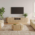 Fluted TV Stand and Coffee Table Set of 286.61'' TV Console for 55-85 InchModern Entertainment Center with Large Storage CabinetLift Top Coffee Table for Living Room Bedroom Natural
