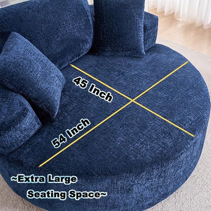 Swivel Accent Barrel Chair Oversized Modern Akili Upholstered Sofa Lounge Club Leisure Chair Round Chair for Hotel Living Room (Navy Chenille)
