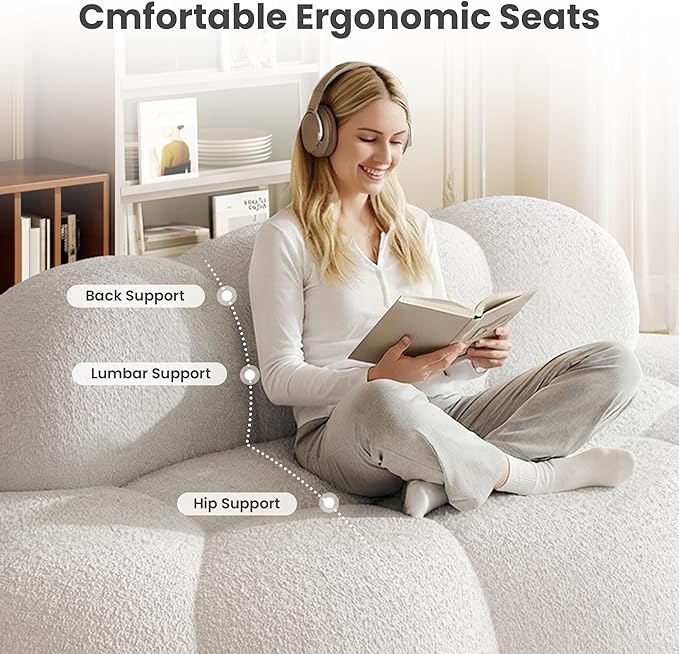 Floor Couch Modern Curved Loveseat Sofa Lazy Sofa Round Floor Sofas Cloud Memory Foam Couches for Living Room Apartment Small Spaces (No Assembly White)