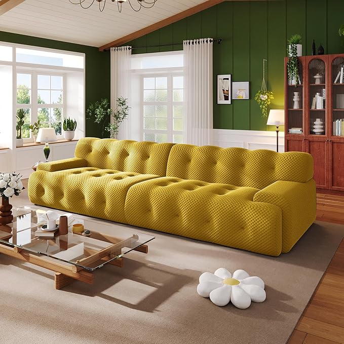118 Boneless Cloud Sectional Couch4 Seater Modern Modular Sofa with Deep Seat Upholstered Couches with High-Density Foam for Living Room BedroomNo Required(Yellow 4-Seater)