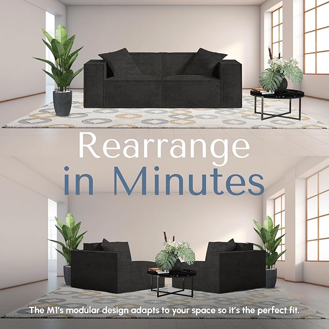 ROVE LAB Love Seat Sofa in a Box No Assembly Deep Seat and Comfy Modular Sofa Spill-Proof Fabric Modern Small Couch for Living Room Loveseats Bedroom Apartment Home Office (Carbon Black)