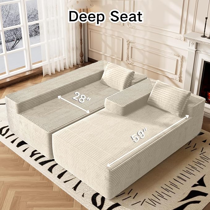 AreShark 105.5 Modular Sectional Sofa L-Shape Modular Cloud Sofa with Deep Seat for Living Room Bedroom Upholstered Couches No Assembly Required Beige Right Hand Facing