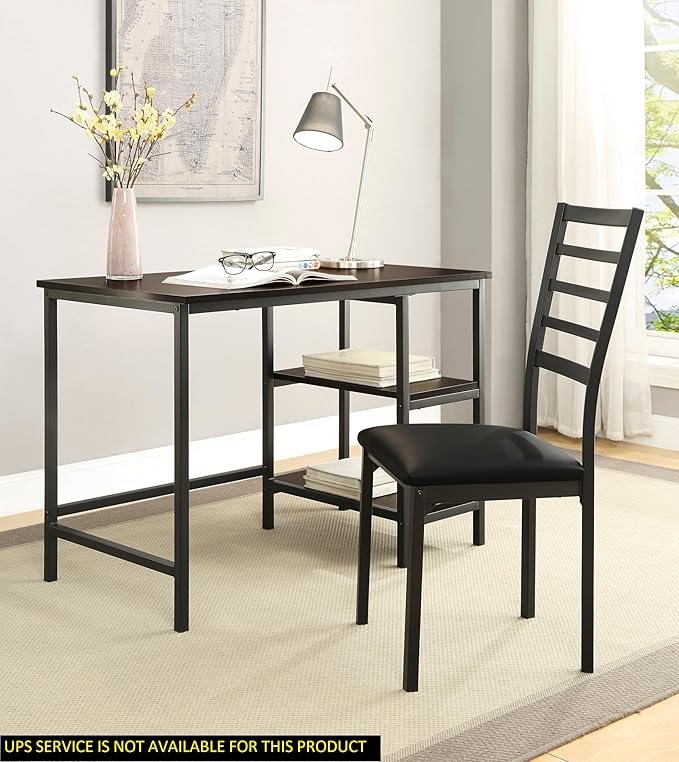 AMNOOL Industrial Style Home Office Desk and Chair Set 2 Piece Writing Study Desk Computer Workstation + PU Leather Chair Metal Frame for Home Office Living Room Dormitory Bedroom