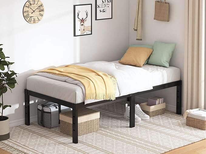 Twin XL Bed Frames - 18 in Sturdy Platform Bed Frame Twin XL Heavy Duty Metal Bed Frame No Box Spring Needed Quick &amp Easy Assembly No Noise Black