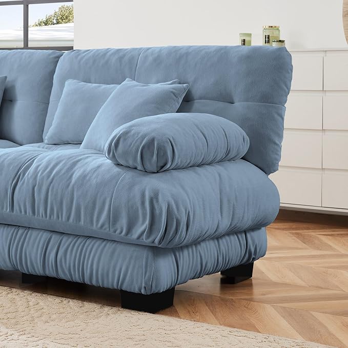 4 Seater Sectional Sofa Modular Deep Seat Sofa Couch Comfy Upholstered Cloud Couch for Living Room Apartment Studio OfficeChenille Blue