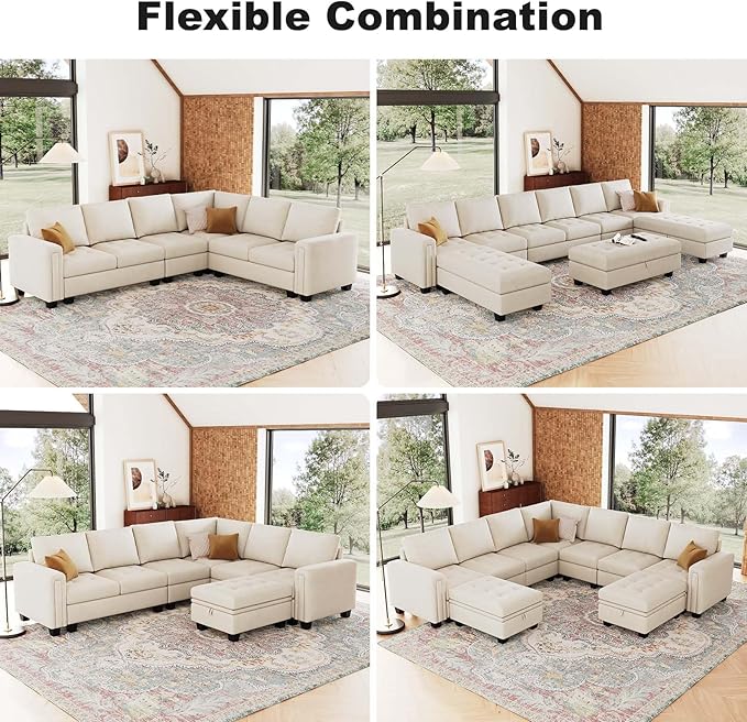 Belffin Modular Sectional Sofa L Shaped Couch with Reversible Chaises 6-Seater Convertible Sectional Sofa Couch Velvet Corner Sofa Beige