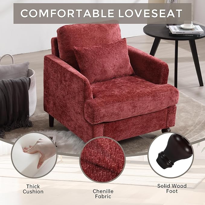 KEIKI Mid Century Modern Accent Chair for Living Room Single Sofa Armchairs with Studded Solid Wood Frame for Bedroom Reading