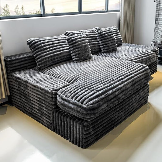 Grey sectional couches for Living Room-Corduroy Couch118 Cloud Sectional Couch with L-Shape Chaise Modern Modular Sofa Deep Seat Comfort No Assembly Required