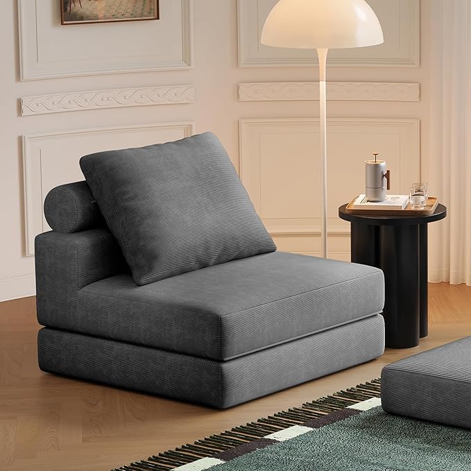 Folding Sofa Bed 3-in-1 Convertible Sleeper Chair Bed with Pillows Foldable Floor Couch with High-Density Foam Futon Small Boneless Couch for Living Room Bedroom Lounge Single Black