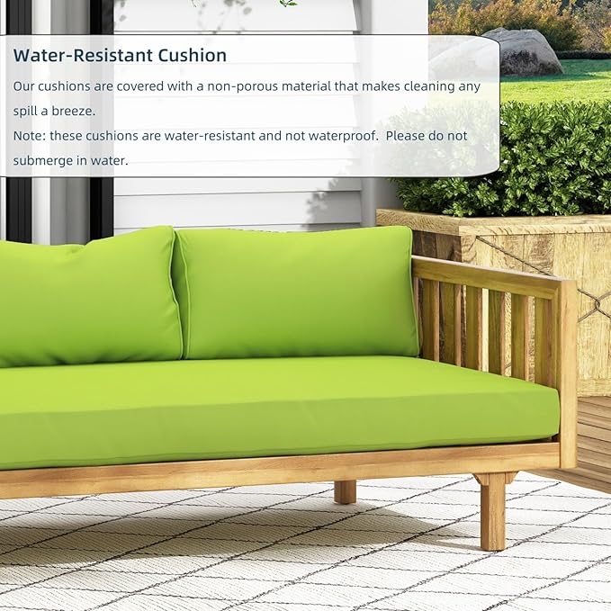 Merax Solid Acacia Wood Couch Chaise Lounge Chair Indoor 3 Seater Daybed Sofa Couches with Cushions &amp Pillow Heavy Frame Day Bed for Living Room Office Outdoor Balcony Patio Water Resistant