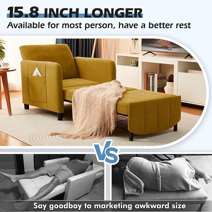 Sleeper Chair 84 Extra Long Convertible Chair Bed Upgraded 3-in-1 to 4-in-1 Pull Out Chair &amp Single Sofa Bed for Adult Sleeping Chairs for Living Room &amp Small Space