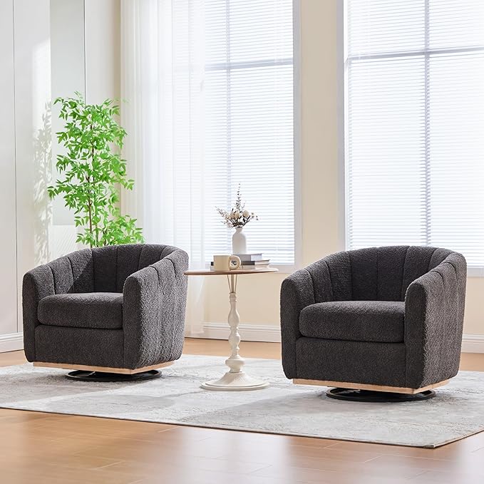 Velvet Swivel Chair Accent Chair 31.9 W Modern Upholstered Pumpkin Barrel Chair Single Sofa Armchair for Living Room Bedroom Gray.