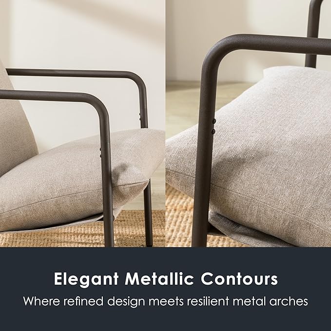 Mellow Wyn Sling Accent Chair with Arms/Casual Home Metal Framed Armchair with Plush Foam Cushions