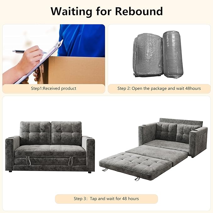 WorthFurni Convertible Sofa Bed Folding Sofa Bed 2 in1 Pull Out Loveseat Sleeper Sofa Floor Sofa Bed for Small Spaces Folding Couch Bed with Pillows for Living Room Bedroom - Grey
