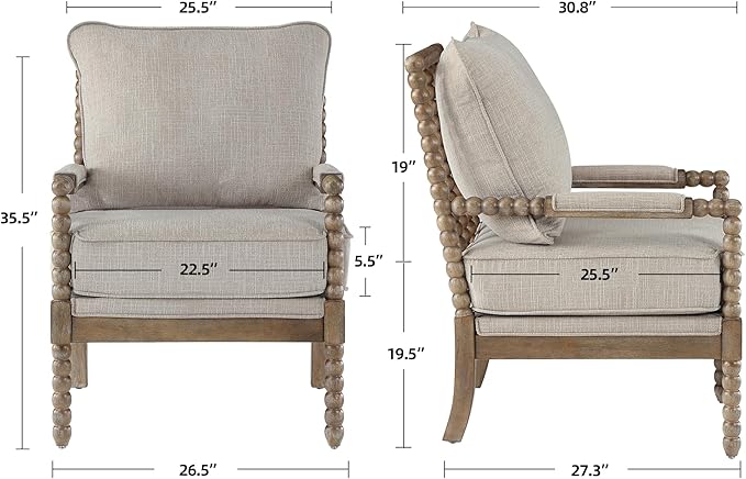 DUHOME Linen Fabric Spindle Accent Chair with Wood FrameModern Accent Chairs with Padded Spring Seat and Brushed White Base for Living Room Bedroom Farmhouse Home Office Belcony