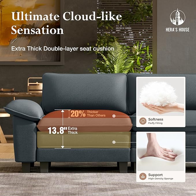 HERA'S HOUSE 124 Modular Sectional Sofa Oversized U Shaped Couches for Living Room Comfy Cloud Couch with Ottoman 5-Seater Deep Seat Sofa with Throw Pillow Chenille Blue