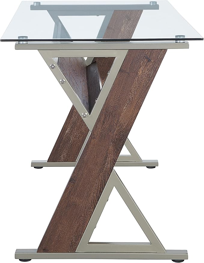 OSP Home Furnishings Zenos 48 Inch Desk with Floating Glass Top Traditional Cherry