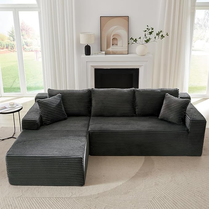103 L-Shape Cloud Couch with Chaise Upholstered Corduroy Modular Sectional Sofa Deep Seat Couch with Free Combination for Living Room &amp ApartmentNo Assembly Required(BlackLeft Facing Chaise)