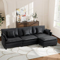 113'' L Shaped Cloud Couch 4-Seater Modular Sectional Sofa with Double Layer Upholstered Seat Cushion PU Deep Seat Couches with Ottoman &amp Pillows for Living Room Bedroom &amp Apartment Black