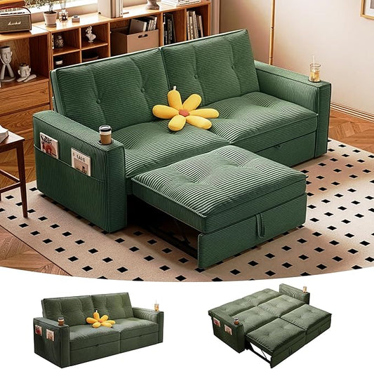 Sleeper Sofa Bed Queen Size Sofa Bed Convertible Pull Out Couch with Adjustable Backrest USB Port and Side Pockets Modern 2 Seater Small Couches for Living Room Space-Saving