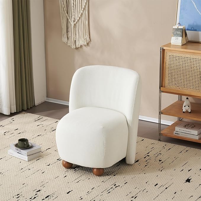 Comfy Reading Chair for Kids Teens &amp Adults Armless Barrel Chair Upholstered Single Sofa Chair &amp Occasional Chair for Living Room Small Chair &amp Corner Chairs for Bedroom (White)