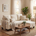 Furnimart Modern Small 3-Seater Sofa Set with Storage Ottoman Compact Couch for Small Space Chenille Fabric Solid Wood Frame Side Pocket &amp Storage Footstool Living Room Apartment(Beige)