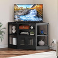 DWVO Corner TV Stand for 50 Inch TV Farmhouse TV Stands for Living Room Black Entertainment Center with Storage &amp Power Outlets Wood TV Console Cabinet Black