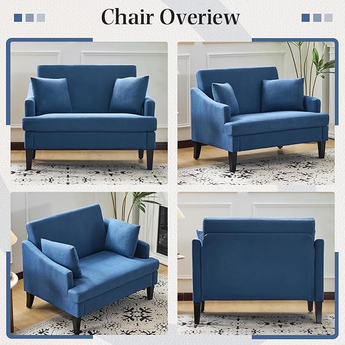 Bezseller 41 Oversized Accent Chair Comfy Living Room Chair with 2 Pillows Upholstered Mid Century Modern Armchair with Deep Seat Reading Chair for Bedroom Apartment Office Blue