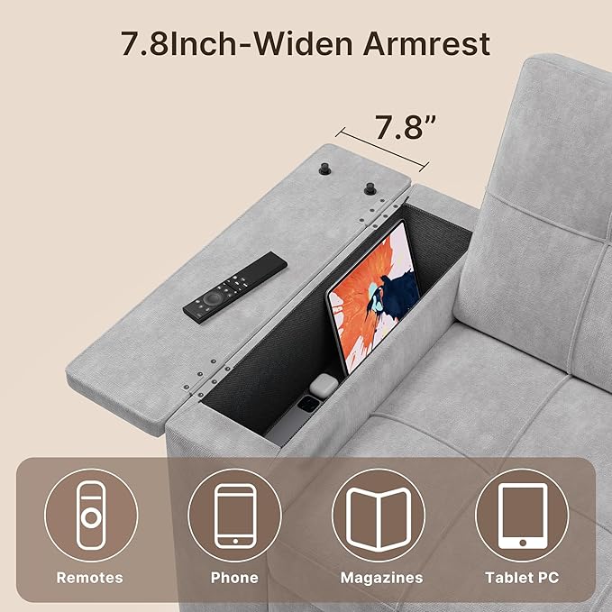 Gizoon Convertible Sofa Bed Futon Queen Size Sleeper Loveseat with Pull Out Couch 3 in 1 Plush Fleece Fabric Futon Couch with Side Pockets Storage Armrest &amp Adjustable Backrest for Living Room
