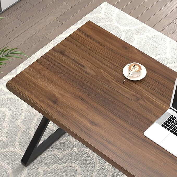 FOLUBAN Home Office Desks Modern Wood and Metal Writing Study Work Table Industrial Computer Desk for Bedroom Living Room Rustic Walnut 47 Inch