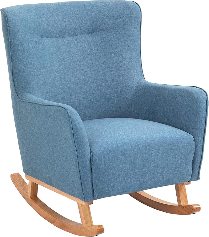 HOMCOM Modern Rocking Chair Sofa Armchair Modern Accent Chair with Thick Padding Winged Back for Living Room or Bedroom Blue