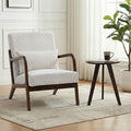 Accent Chair with Side Table Comfy Arm Chair with Solid Wood Frame Upholstered Mid-Century Modern Chair for Living Room Bedroom Waiting Room Beige