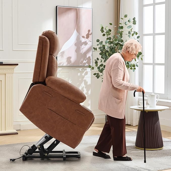 Oversized Power Lift Recliner Chair for ElderlyElectric Lift Chair with Vibration Massage and Lumbar HeatingPU Leather Single Sofa with Side Pockets Two Cup Holders for Big and Tall