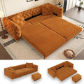 97.7 King Pull Out Sofa Bed Velvet Chesterfield Sleeper Sofa Couch 3 in 1 Convertible Tufted Futon Couches with Ottoman for Living Room Small Space Apartment Office Bedroom Orange